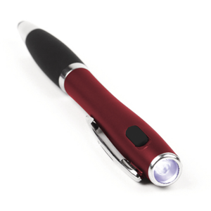 BL-074, Boligrafo de plástico con grip, touch y lampara, con tinta negra, colores: negro, azul, rojo y plata