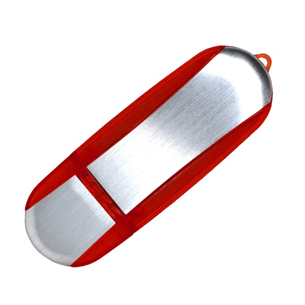 USB029, USB Curve. USB con acabados en aluminio, enciende una tenue luz roja al conectarse al equipo.