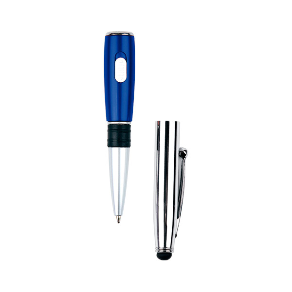 BL-075, Boligrafo de plástico abs con lampara y touch, tinta negra, colores: negro, rojo y azul