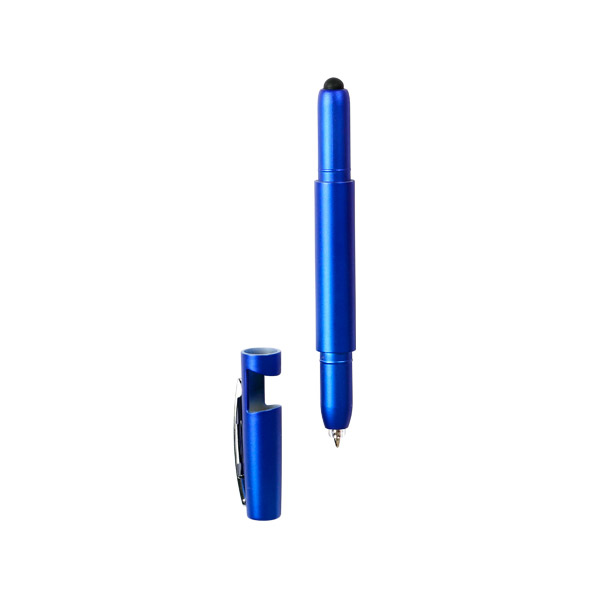 BL-094, Boligrafo multifunciones de plástico color azul con luz , touch y porta celular, colores: azul, gris, negro, rojo y verde