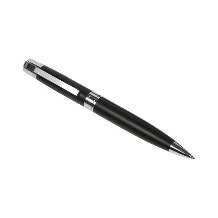 BL-167, Bolígrafo Dattilo. Bolígrafo metálico con detalles cromados en punta y clip, tinta de escritura negra. Incluye estuche individual.