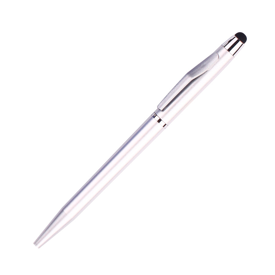 BL-169, Bolígrafo con barril de plástico ABS y detalles de plástico cromado en clip y touch en la parte superior. Tinta de escritura negra.