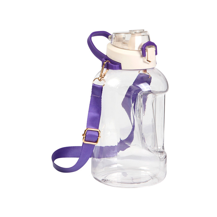 TE-184, Botella Bután. Botella de plástico transparente capacidad 1,4 litros, con tapa de seguridad y correa de color con arnés.
