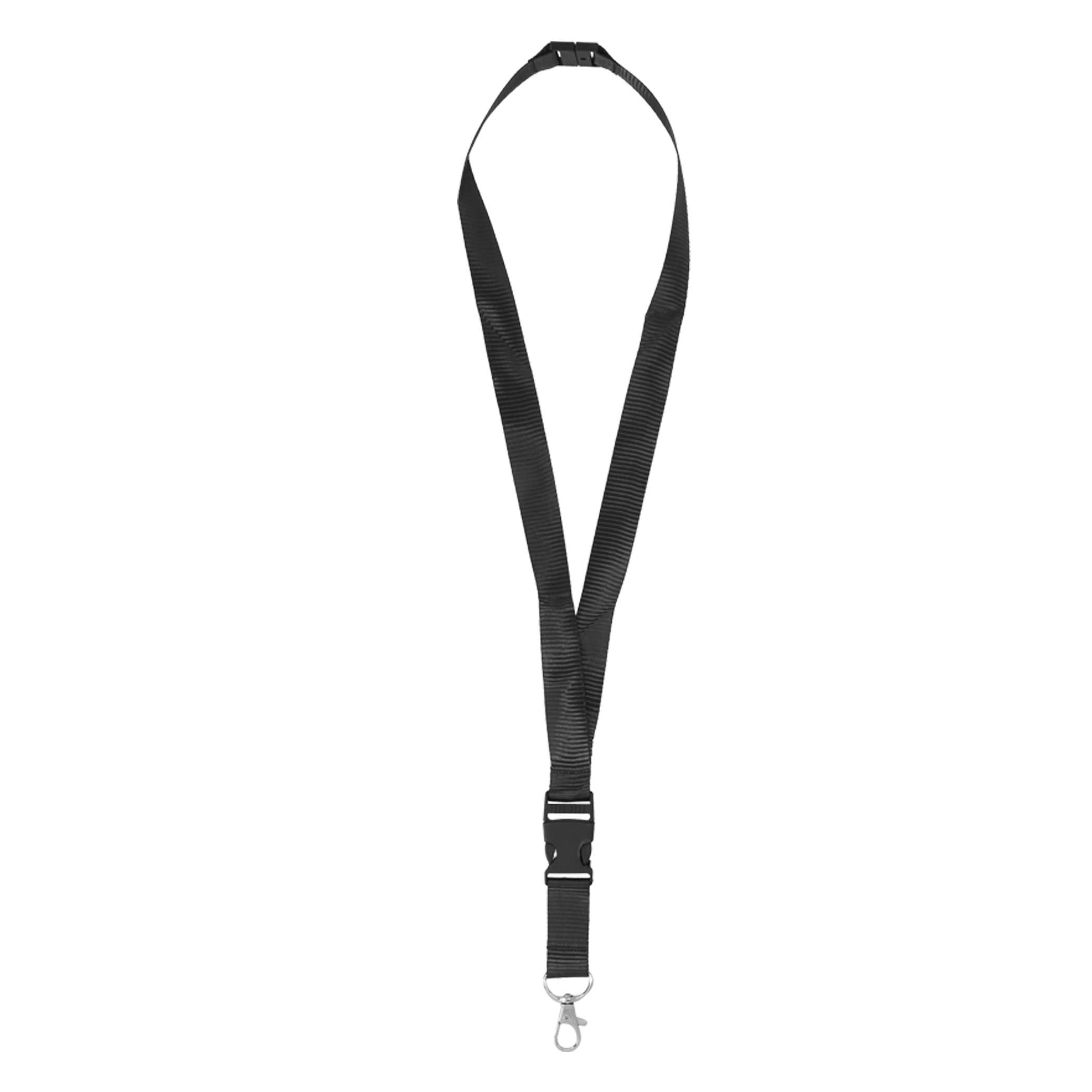 O-064, Cinta porta gafete con broche de seguridad, clip desmontable de plástico y gancho metálico